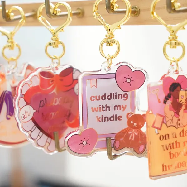 UV-printed Acrylic Plastic Keychain with Holographic Glitter Cartoon Theme Customized Transparent custom acrylic charms