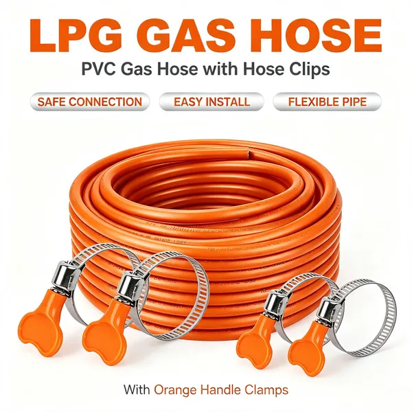 8mm 20 Bar High Pressure PVC / Rubber Orange LPG Gas Hose With Hose Clips
