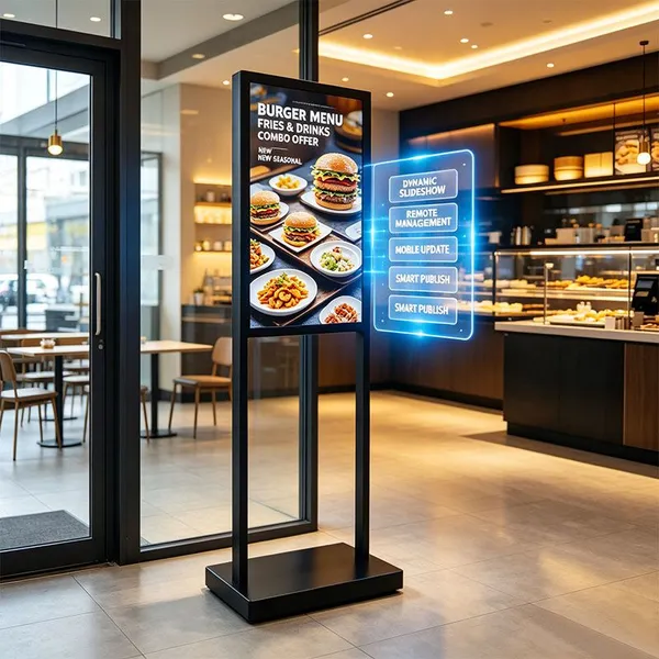 Smart Digital Floor Standing Light Box 750cd High Brightness Remote Managed Display