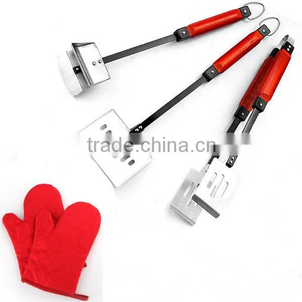 Wholesale 3pc Wooden Handled Carbon Steel Barbecue Tool Set for Outdoor BBQ Quality Choice photo-2