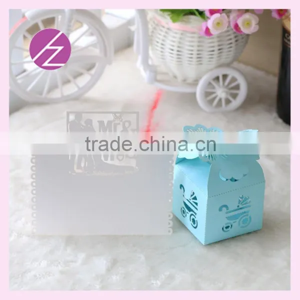Free Sample Laser Cut Customizable Paper With Rose Baby Carriage Wedding Favor Candy Box and Wedding Favors Seat Card ZH-5