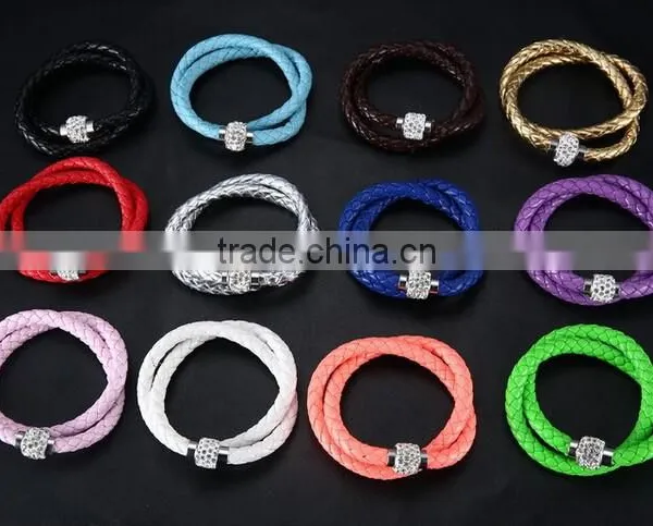 2014 Leather Bracelet, Crystal Rhinestone Bracelet, Leather Rhinestone Bracelet, Genuine Leather Womens Magnetic Bracelet photo-3