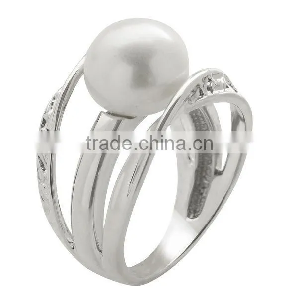 Sterling Silver White Rhodium Plated Freshwater Pearl Ring 9.5-10m photo-3