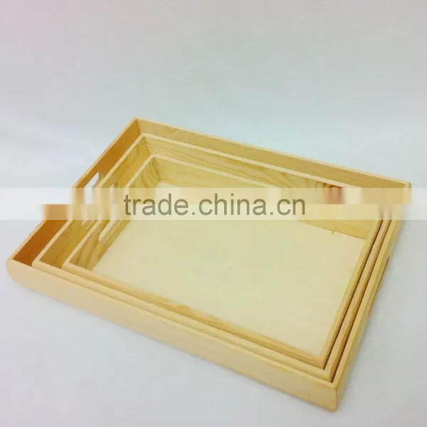 Handmade Antique Nested Tray 3 Pcs Set Natural Wooden Tray Plate Pine