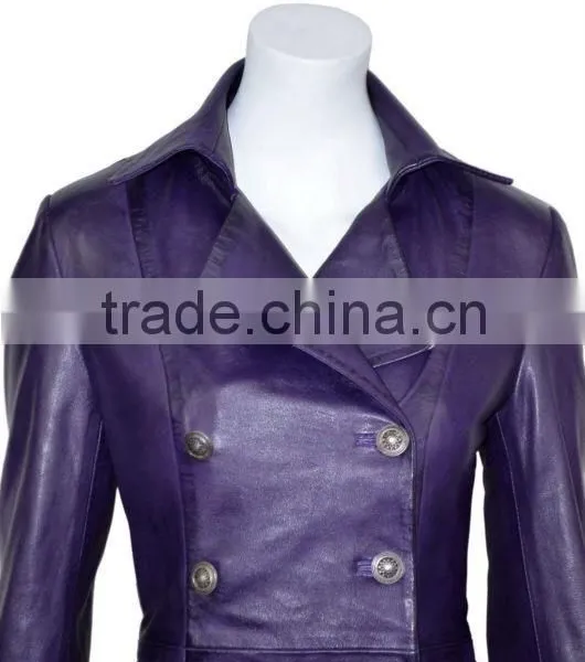 Ladies Edwardian Puple Gothic Style Lace Back Soft Lambskin Real Leather Jacket photo-2