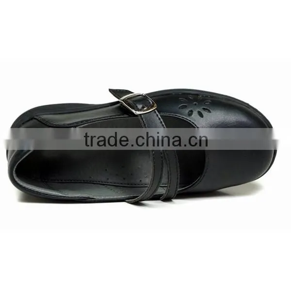 Customized Girls Black Microfiber Leather Students School Shoes With Buckle Strap photo-5