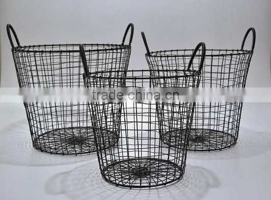 WIRE STORAGE BASKETS S/3 in RUSTIC FINISH photo-3