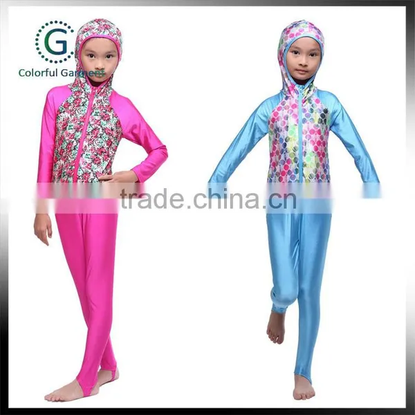 Baby Kids Girls Muslim Arab Modest Swimwear Full Covered Patchwork Swimsuit Islamic Beachwear photo-3