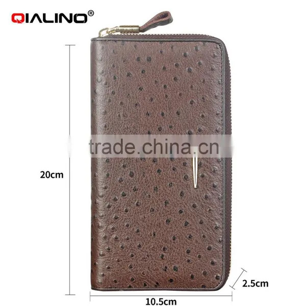 QIALINO Wholesale Zip Wallet Luxury Ostrich Leather for Iphone Case Wallet Handbag photo-2