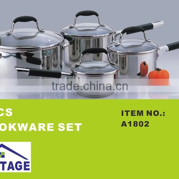 8pcs Stainless Steel Cookware Set With Black Silicon Handle/saucepan/casserole photo-2