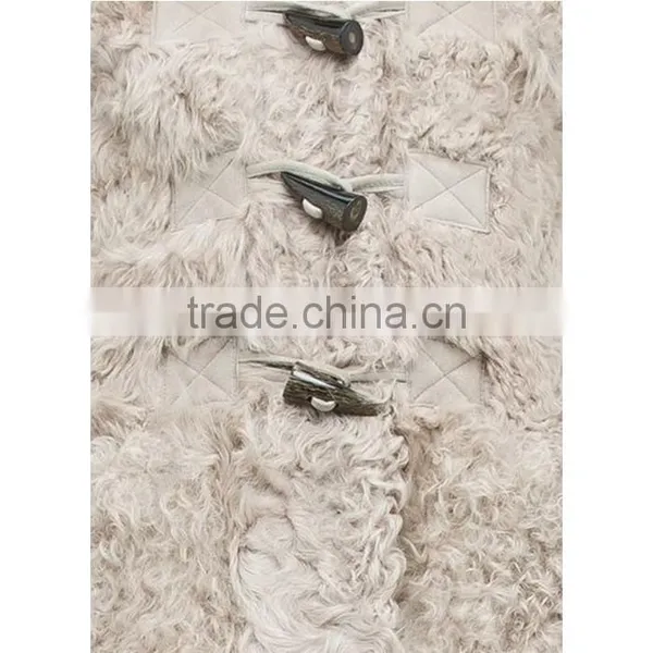 Customized Ladies' Long Chinese Full Lambskin Hooded Coat With Horn Toggles Button photo-6