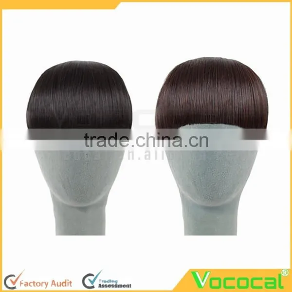 Women Girls Bob Wig Clip in Human Hair Extensions Straight Flat Bangs Fringe photo-3