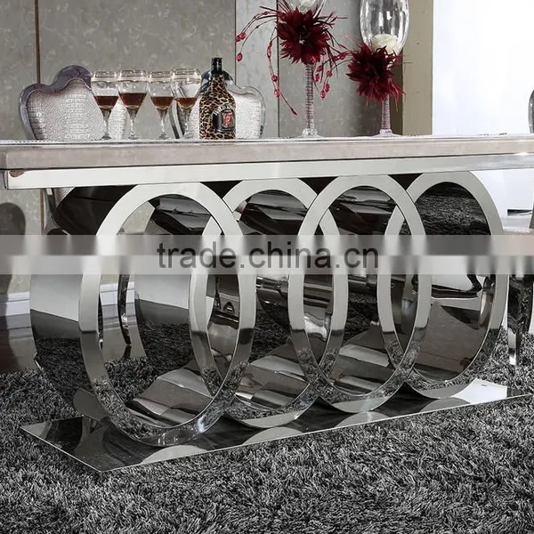 Modern Luxury Polishing Stainless Steel Dining Table and Chairs Set With Marble Top Furniture photo-2