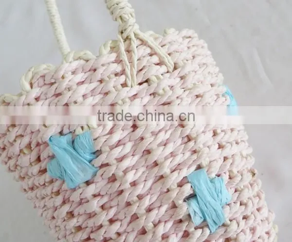 Handmade Woven Red Pink Rope Easter Egg Basket photo-5