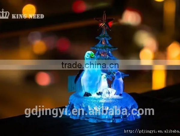 Acrylic Christmas Penguins &Tree Crystal Decoration With Led Light For Gift photo-3