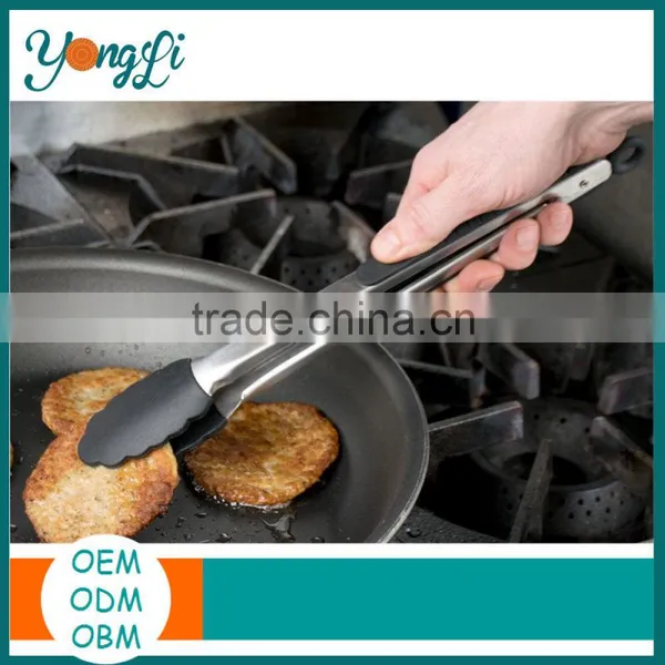 Kitchen Grilling Silicone Tongs Stainless Steel Locking BBQ Tongs photo-2