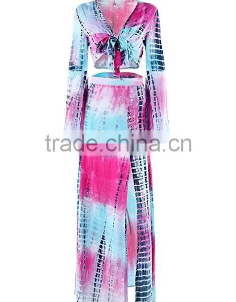 Long Skirt With Kurti and Tops for Women's Bohemian 2 Piece Crop Top High Waist Maxi Skirt Dress Set photo-5
