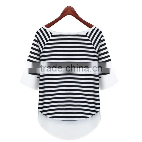 Summer Simple Latest Fashion Women Black and White Striped Lady Shirt Chiffon Fabric Chiffon Blouse photo-4