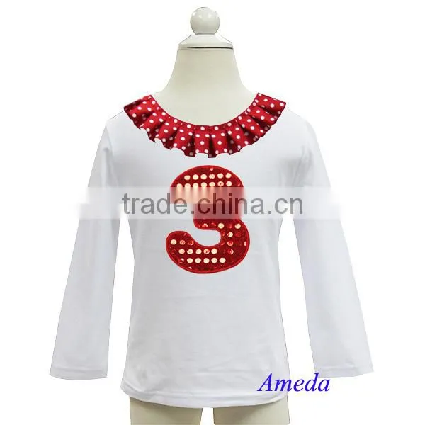 Polka Dots Collar Bling Red Number 1 2 3 4 5 6 White Long Sleeves Top photo-3