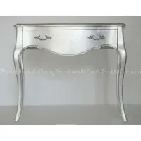 Sliver Leaf Finish High Gloss Console Table With 1 Drawer