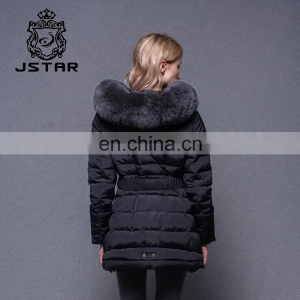 Cheap Black Waist Fed Down Feather Fur Collar Coat photo-6