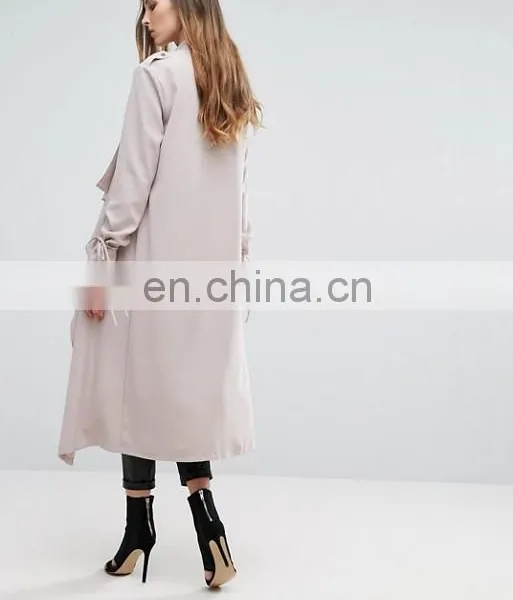 High Quality OEM Service Cheap Price Open Front 00% Polyester Women Dust Coat photo-3