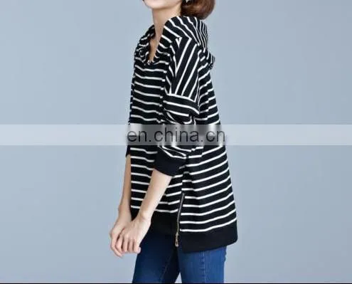 Manufacturer Womens Ladies Hoodie Sweatshirt Hooded Tops Zip Stripe Casual T-shirt photo-5