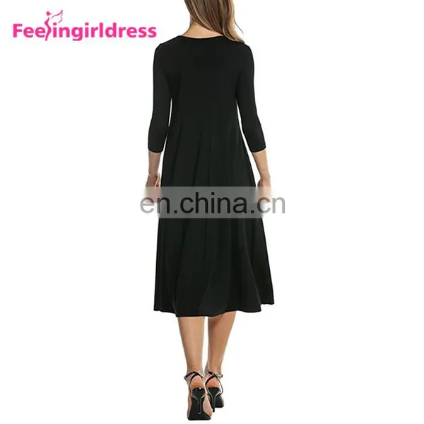 Wholesale Casual Long Sleeve Midi-Length Black 2017 Women Dresses photo-5