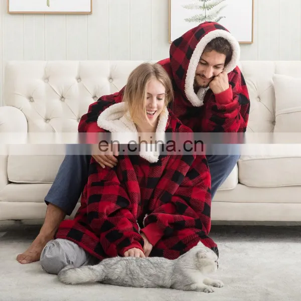 Luxury Super Plush Soft Long Sleeves Double Sided Durable Wearable Sherpa Blanket Hoodie photo-4