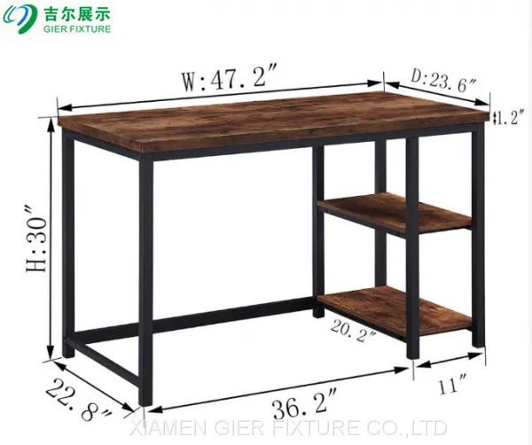 Wood Computer Desk With Bookshelf Industrial Vintage Work Table