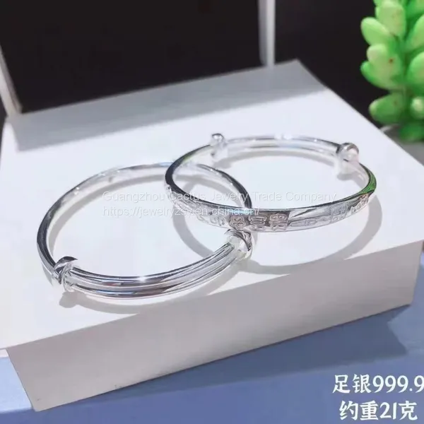 S999 Foot Silver Bracelet Women Solid Smooth Silver Bracelet Push Pull Silver Bracelet Young Girl Friend Mother Birthday Present. photo-2