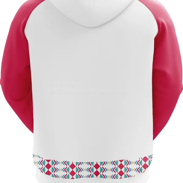 Red and White Custom Sublimation Hoodie of White Strings photo-2