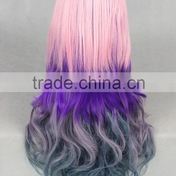 Cheap Beauty Long 70cm Colorful Pink Purple Gary Wave Cosplay Lolita Women Party Wig photo-4