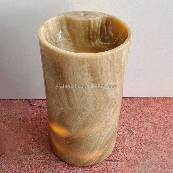 Natural Yellow Onyx Marble Round Shape Pedestal Sink Factory Direct Custom Size for Hotel Villa Bathroom High-End Decor photo-5