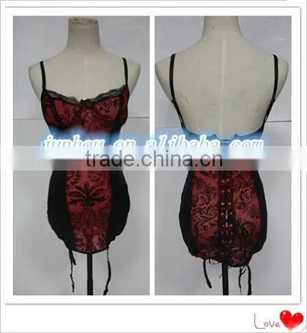 Hot Sale Wholesale Cheap Black &red Faux Stretch Leather Intimate Lace Up Top Bustier Corset
