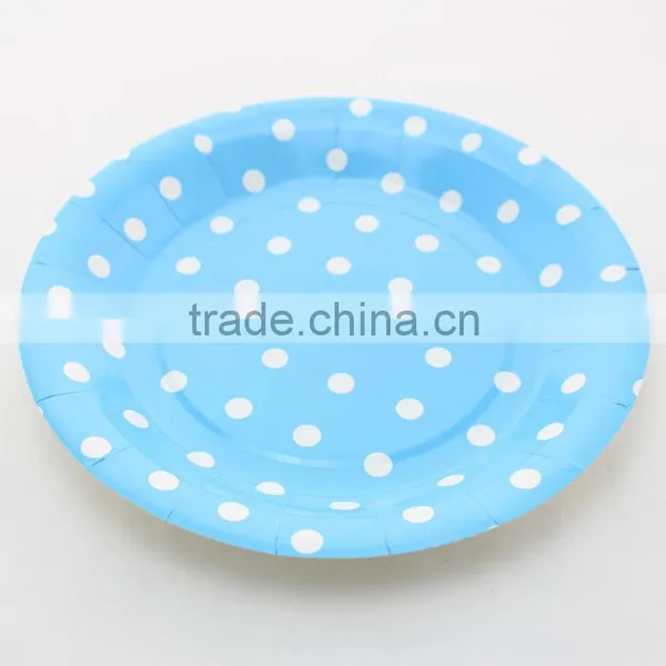 12pcs A Set 9 Inch Lovely Polkadot Round Paper Plates for Party Supplies