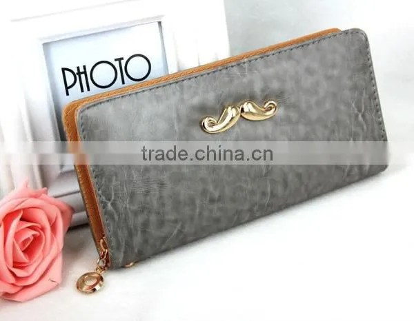 Women's Classic Multifunction PU Blue Coin Purse Wallet With Mustache photo-3