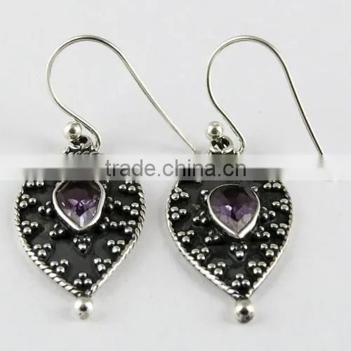 Make A Wish !! Oxidized Amethyst 925 Sterling Silver Earring, Gemstone Silver Jewelry, Handmade Silver Jewelry photo-2
