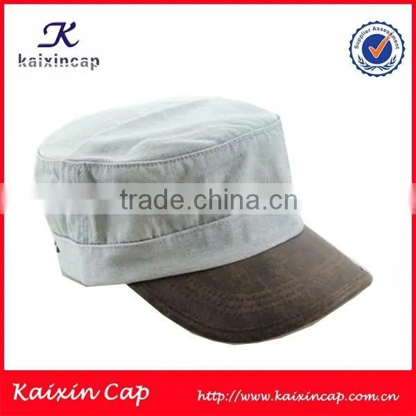 High Quality Wholesale Custom Made Blank Design Your Own Blue Jean Flat Top Military Cap photo-6