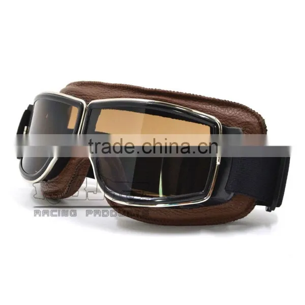 BJ-GT-011 Top Quality Adult Custom Coffee Leather Safety Spectacles Motocross Goggles photo-2