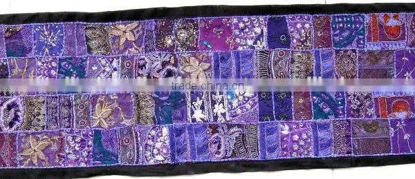 Ethnic Gujrati Beaded Vintage Sari Table Runner Embroidered Tapestry