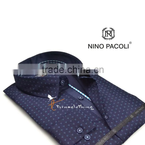 Stylish Men's Shirt From Turkey - Multi Color Patterned - Navy Blue Long Sleeve