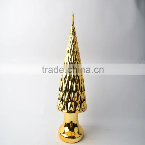 Ceramic Christmas Tree Candle Holder Wih Golden Color photo-2