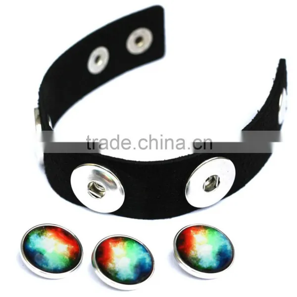 Wholesale Glass Nebula - Galaxy Space - Novelty Leather Metal Cuff Buttons Bangle Bracelet photo-3