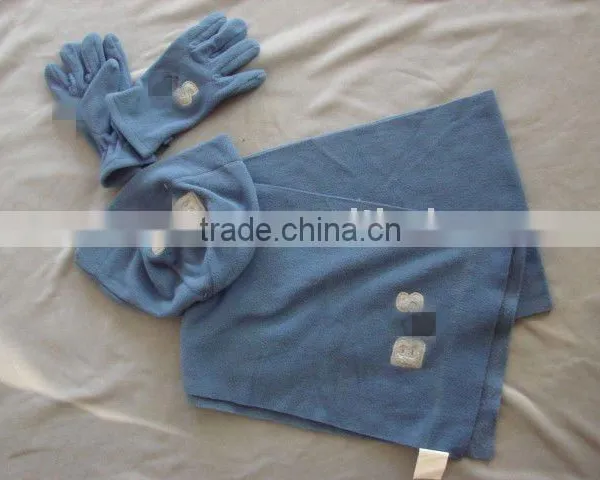TYTP002 Children' Fashion Polar Fleece Three Piece Suit (Knit Scarves,hat & Gloves ) With Embroidered