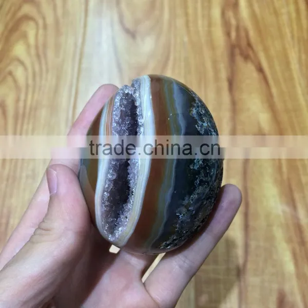 Natural Agate Smile Crystal Geode Egg Ornaments For Sale photo-2