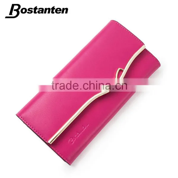 Bostanten Brand Woman Leather Wallet Evening Clutches Rose Red