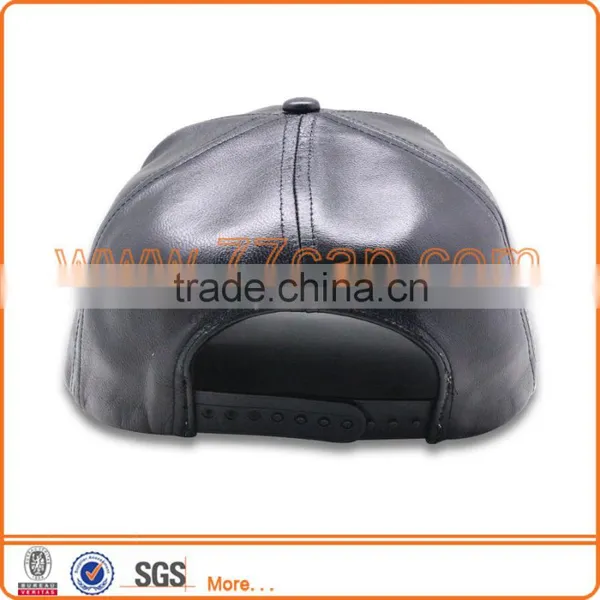 Custom Leather Material 6 Panel Unstructured Snapback Cap Cheap Flat Bill Caps for People photo-4