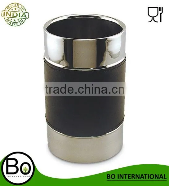 Double Wall Stainless Steel Ice Bucket With Leather Wraped