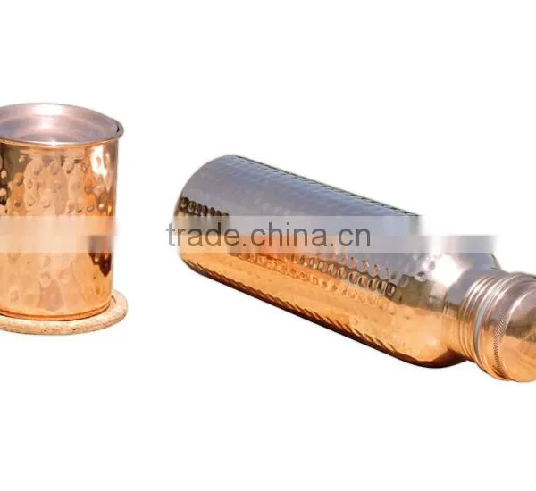 Copper Thermous Bottle With Glass | Good Health Copper Hammered Bottle photo-3